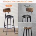Round bar stool set with shelf upholstered stool with backrest Rustic Brown