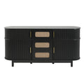 60.04" Black Sideboard Buffet Cabinet with 4 Sliding Fluted Doors for Dining