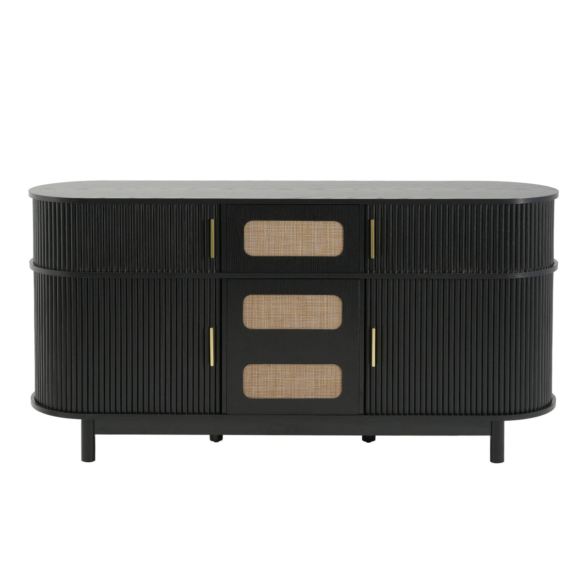 60.04" Black Sideboard Buffet Cabinet with 4 Sliding Fluted Doors for Dining