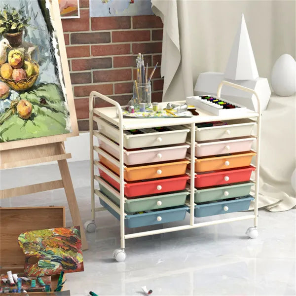 12 Drawer Rolling Storage Cart 2 Row 10 Storey Multicolor Drawers 4 Wheels
