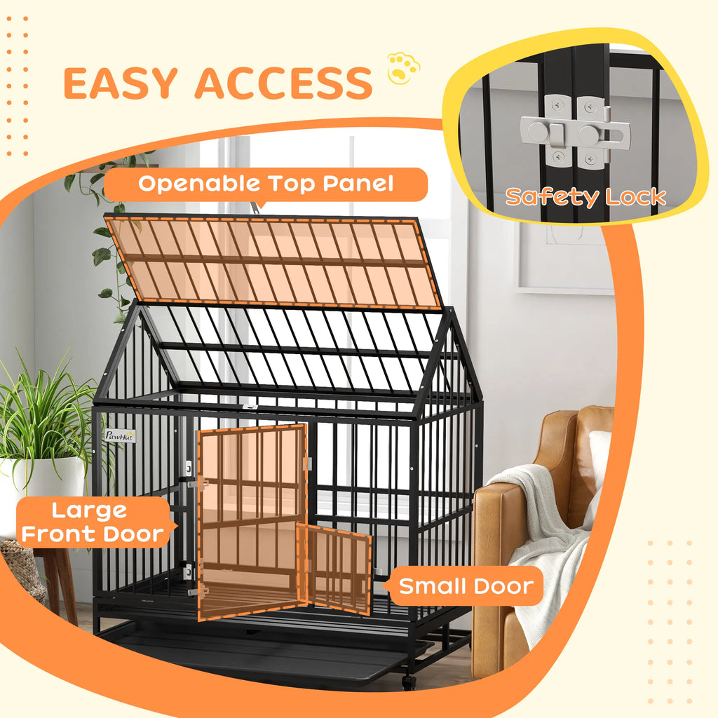 49" Heavy Duty Dog Crate with Removable Tray Doors Openable Roof for Large - Image 2