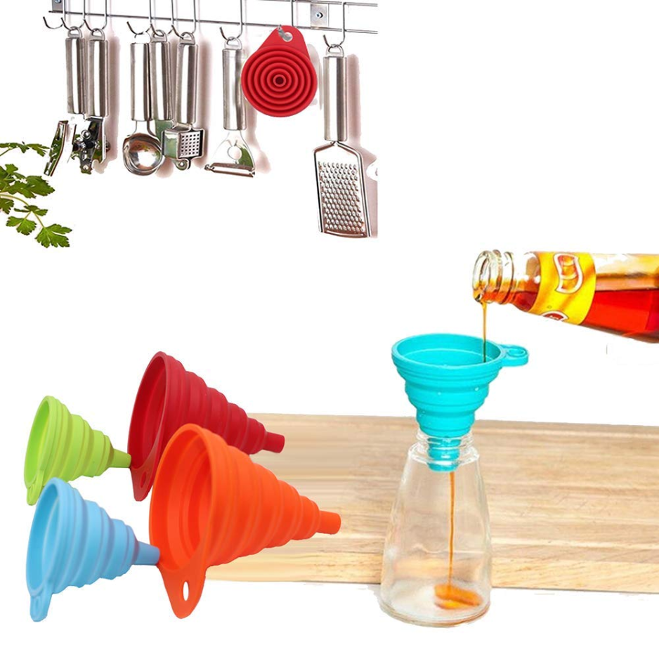 4 Pack Collapsible Silicone Kitchen Funnel Set Small & Large Food Grade - Image 3