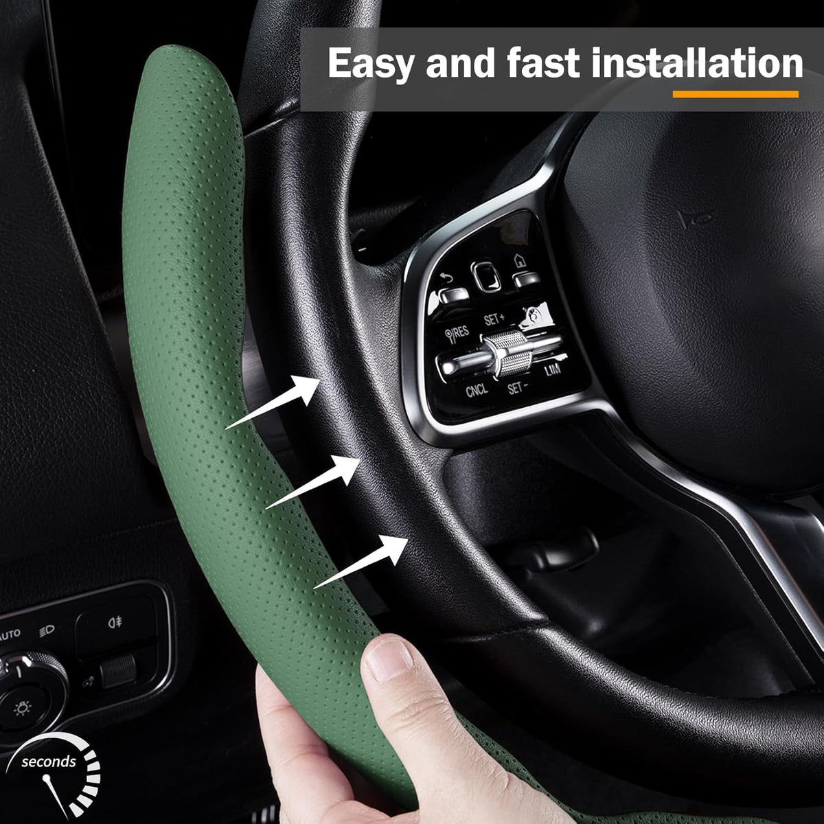 Car Steering Wheel Cover Leather Snap On 3pcs Set Non Slip Protector Wrap - Image 5