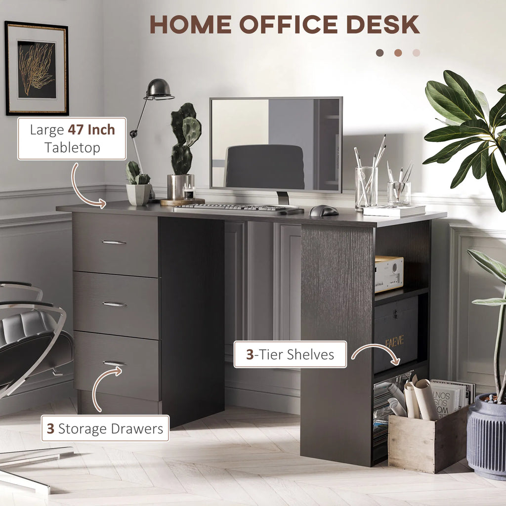 47 Inches Home Office Desk with 3 Tier Storage Shelves Computer Desk with - Image 2