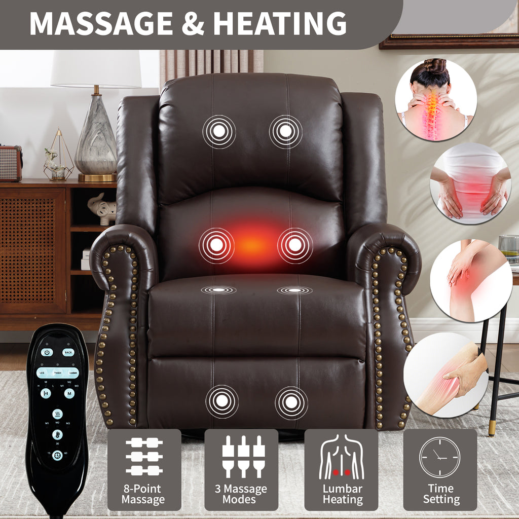 Heat Massage Manual Recliner Chair with Rocker and Swivel in Fabric for Living