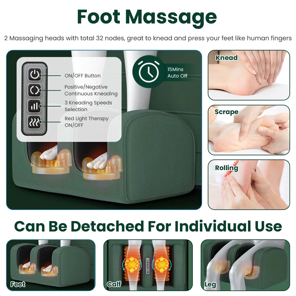 Full Body Massage Pad with Separable Shiatsu Neck & Foot Massagers Adjustable - Image 4