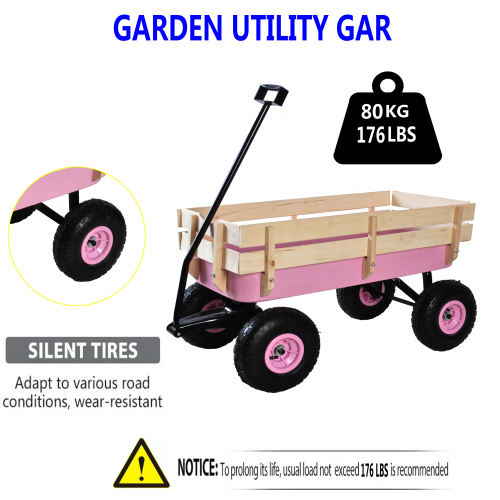All-Terrain Garden Utility Wagon with Wood Side Rails