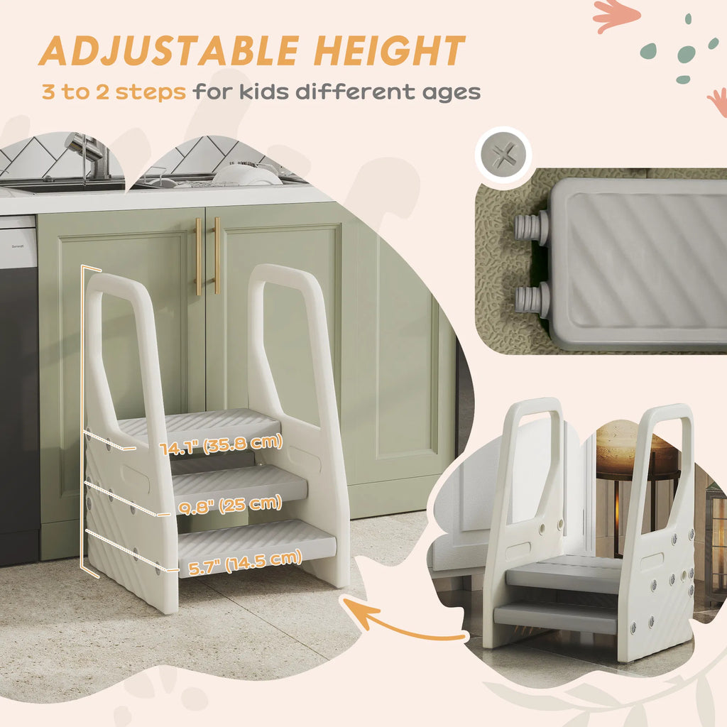 Adjustable Height Toddler Step Stool with Handle & Foot Pads Grey - Image 4