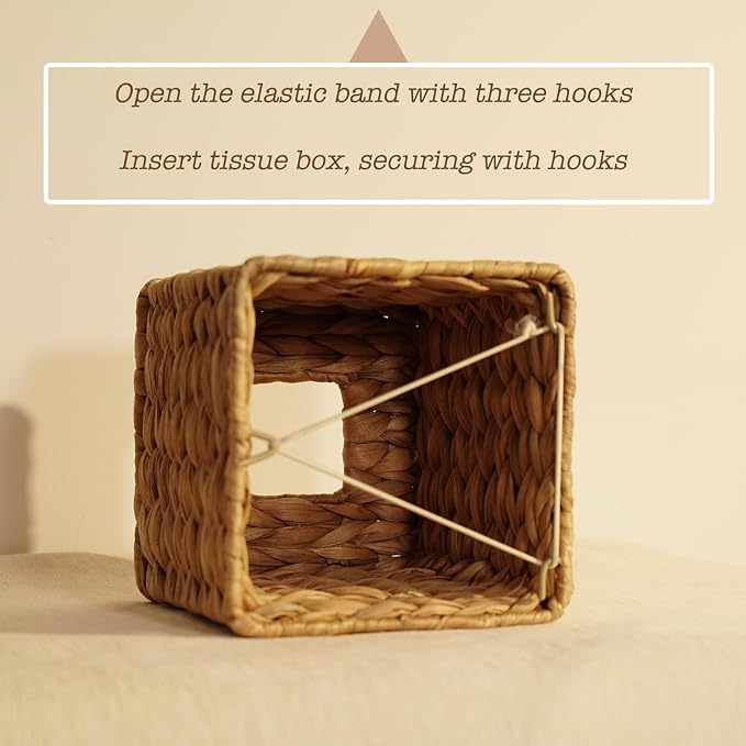 Water Hyacinth Handwoven Tissue Box Cover Natural Wicker Facial Napkin Holder