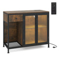 Rustic Brown Coffee Bar Table with Storage Drawer Cabinet RGB LED and Power Outlet