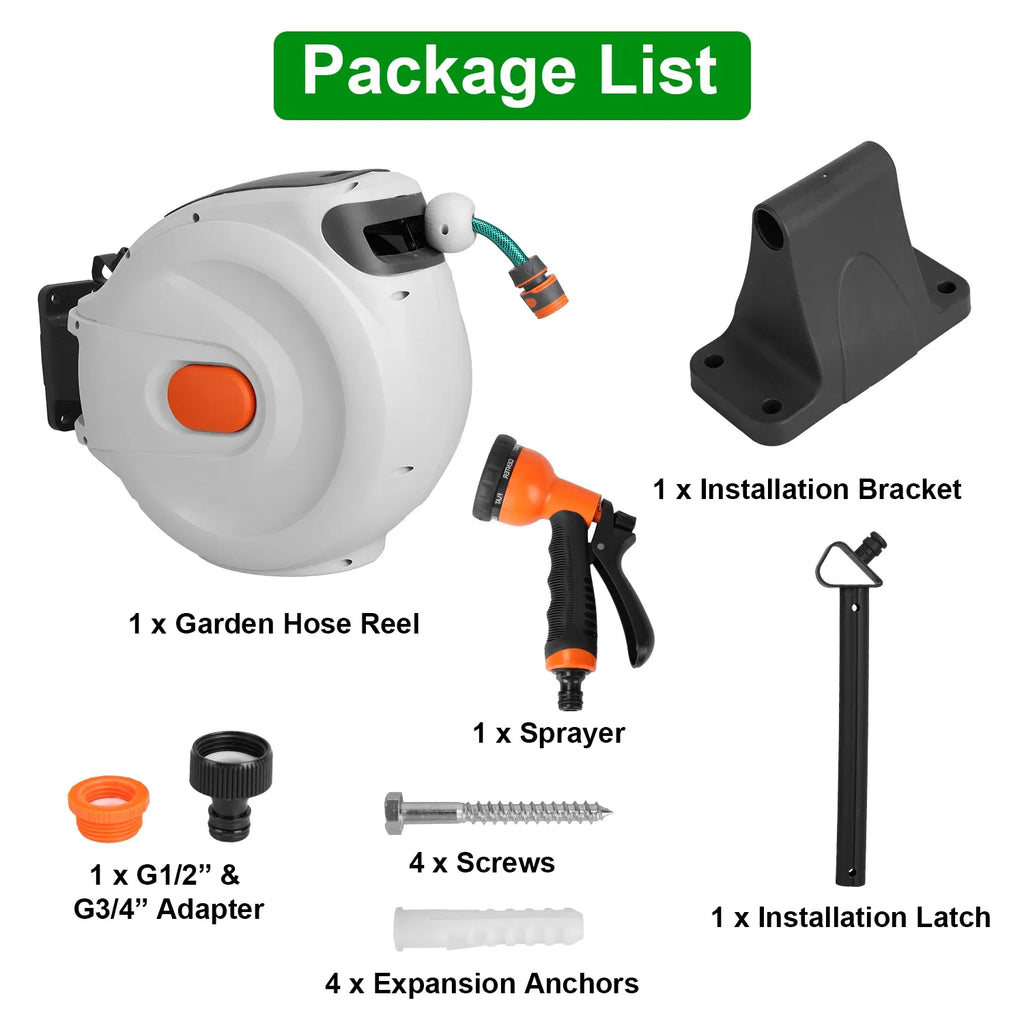 Retractable Garden Hose Reel Wall Mounted Automatic Water Hose Reel with Any