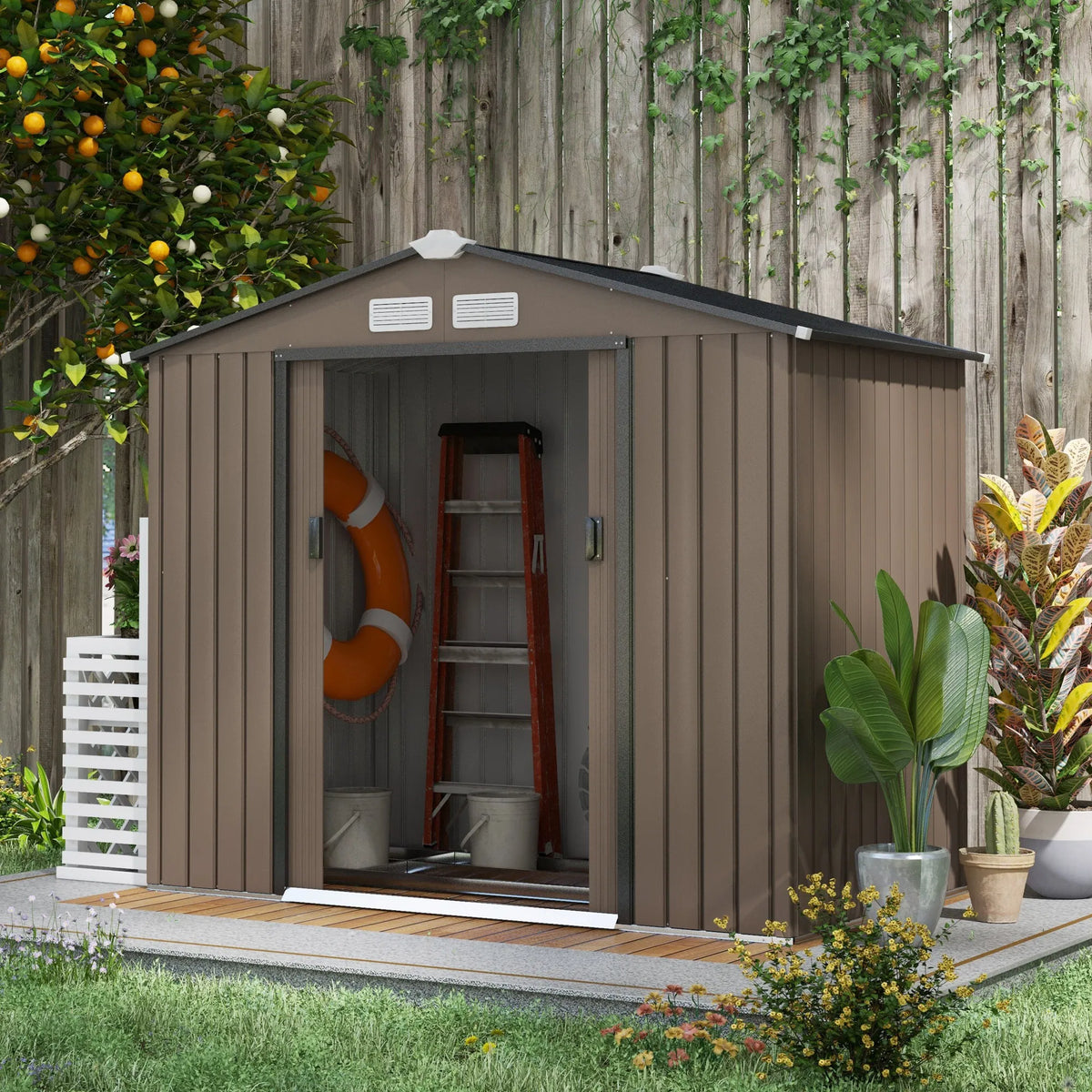 7' x 4' x 6' Garden Storage Shed Outdoor Patio Metal Tool Storage House w/ - Image 5