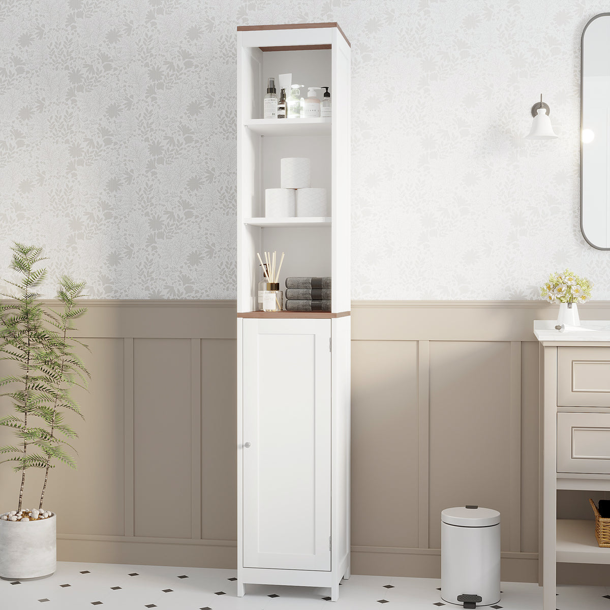 Tall Bathroom Storage Cabinet with Reversible Door