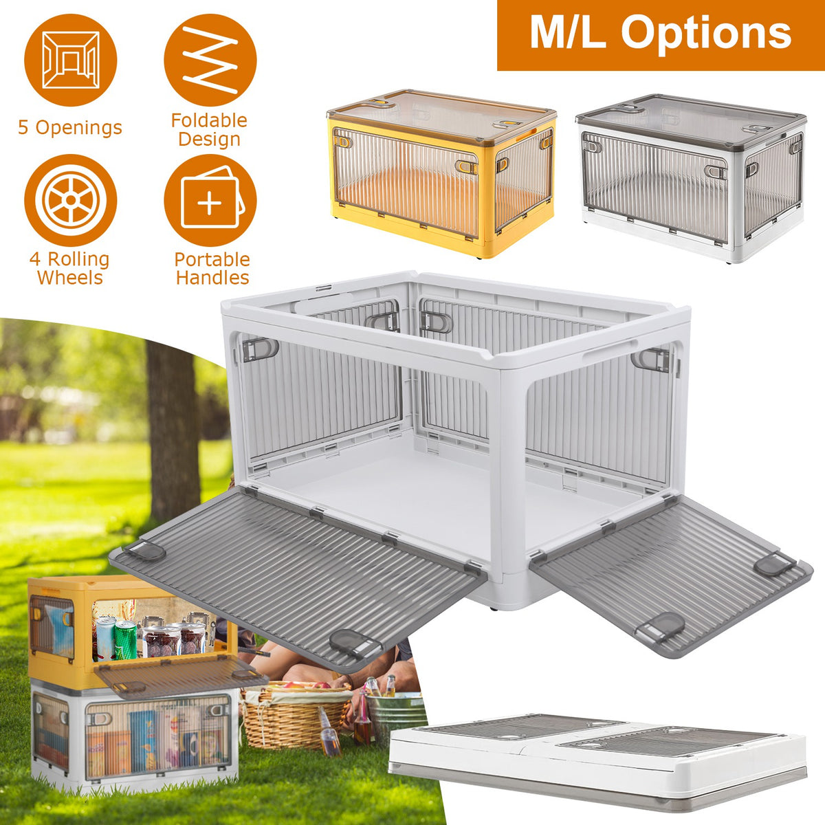 70-Quart Collapsible Stackable Storage Bin Container with Latching Doors - Detail 7