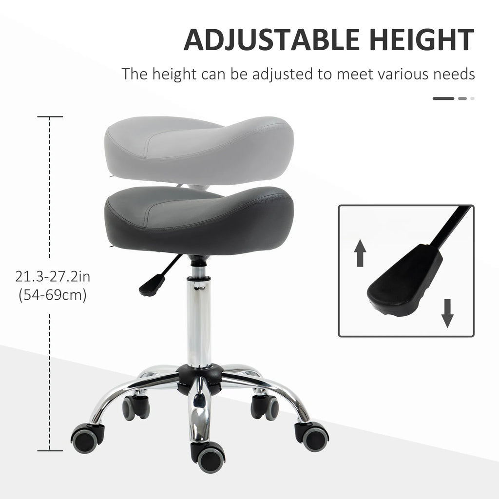 Saddle Stool Height Adjustable Rolling Salon Chair with PU Leather for