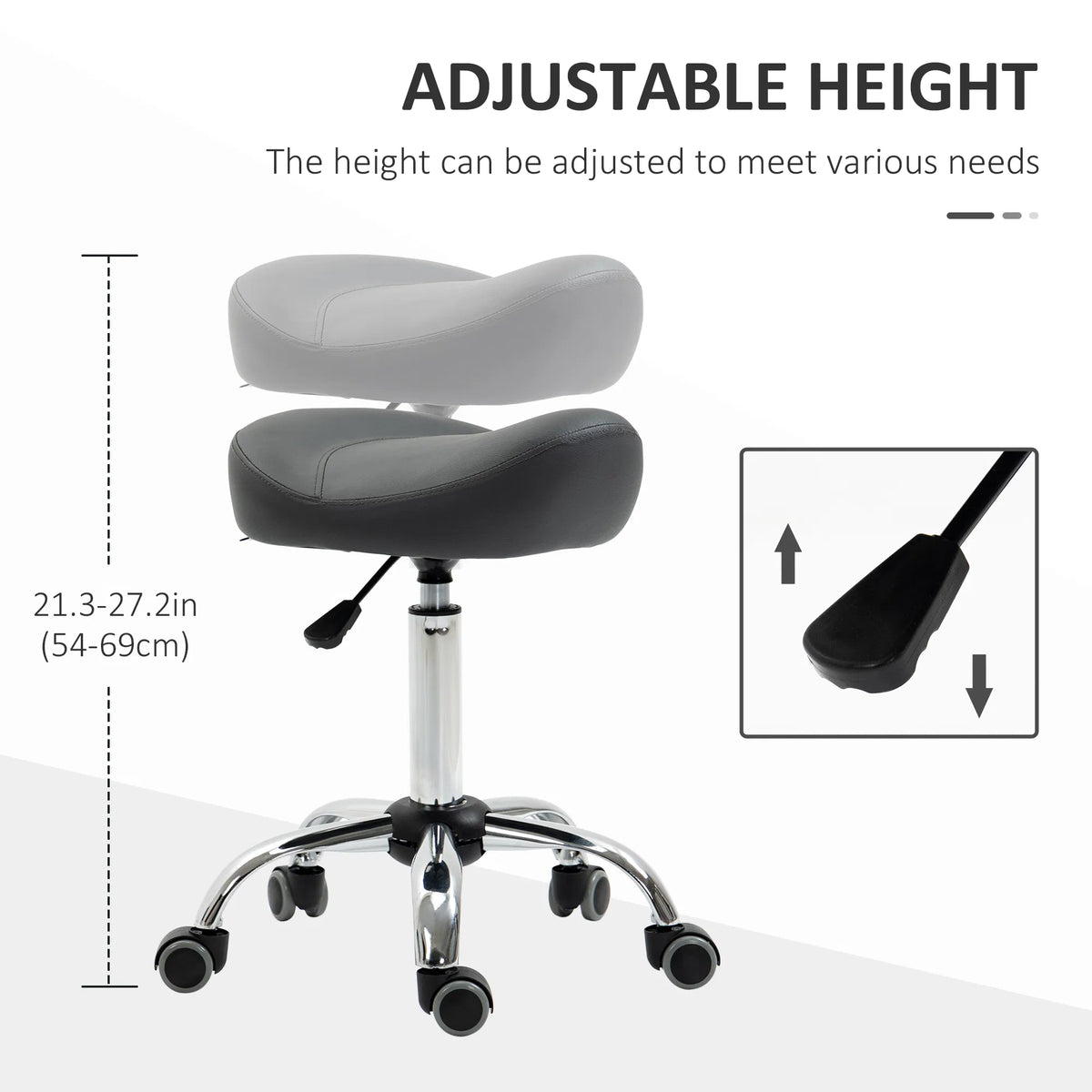 Saddle Stool Height Adjustable Rolling Salon Chair with PU Leather for