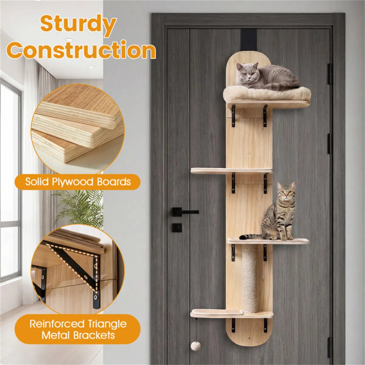 Door Hanging Cat Tree 5 Level Height Adjustable 4 Tier Climber No Drill for - Image 5