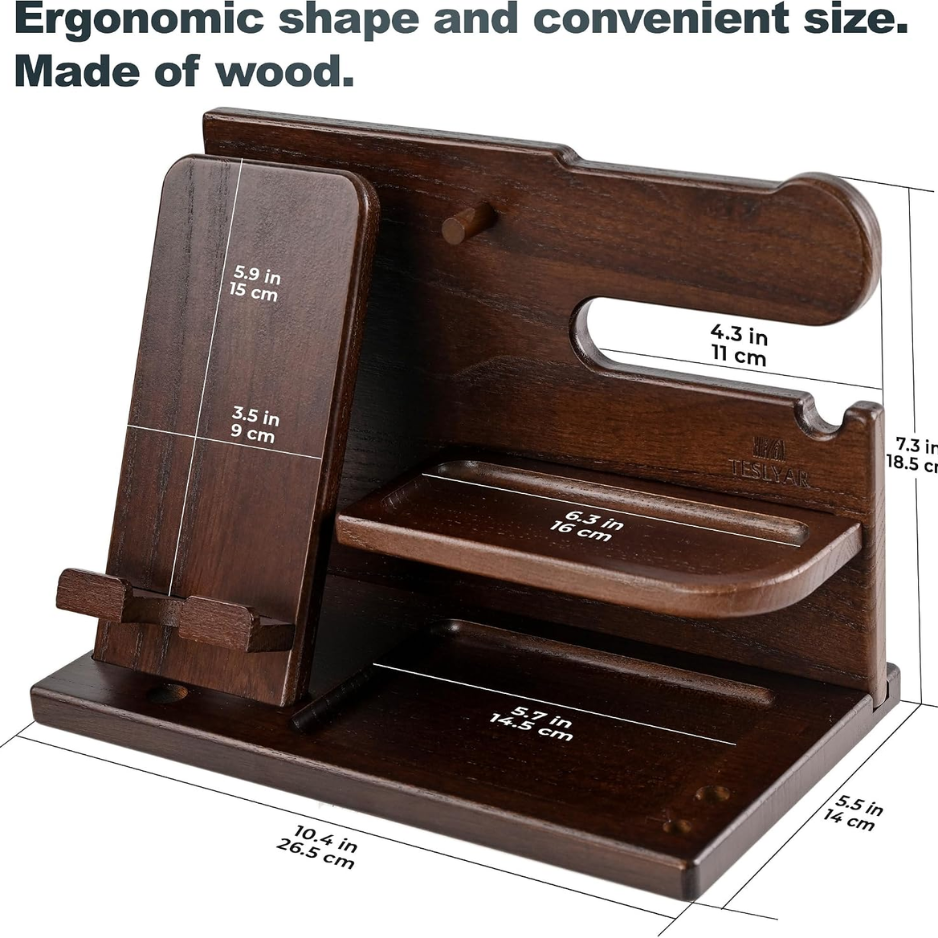 Teslyar Wood Phone Docking Station For Men Desk Or Nightstand Organizer - Image 4