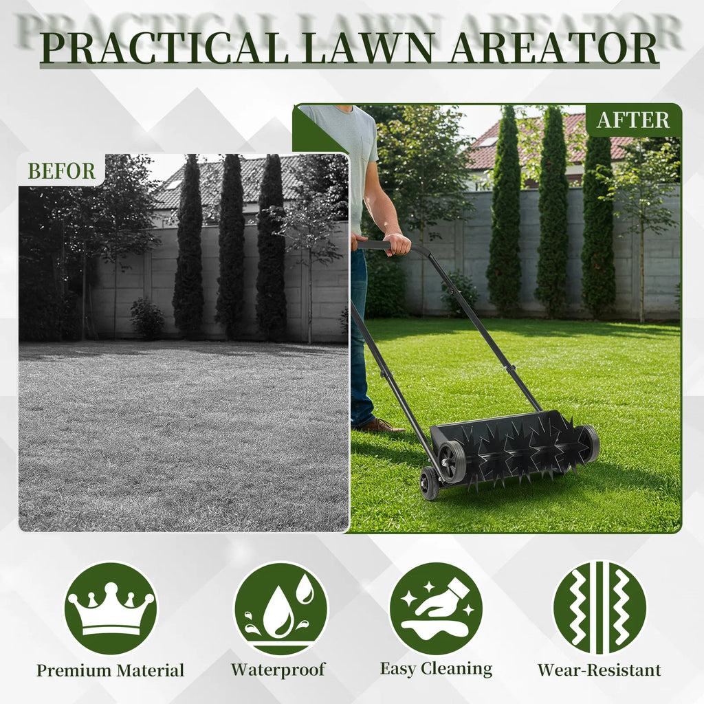 19in Push Spike Aerator Heavy Duty Rolling Lawn Aerator Rotary Spike Lawn - Image 3