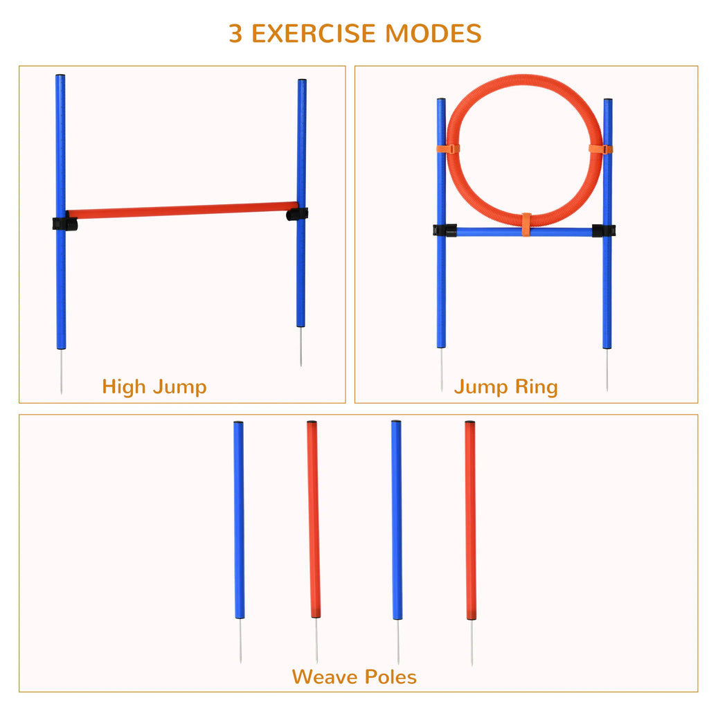 Dog Pet Agility Training Kit High Jump Weave Pole Ring Obedience Training Set - Image 3