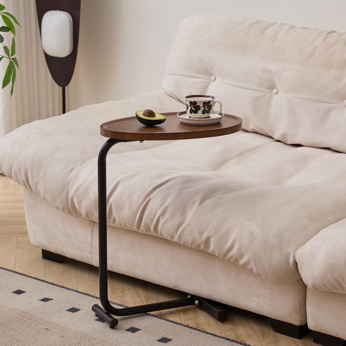 Brown C-Shaped Sofa Side Table