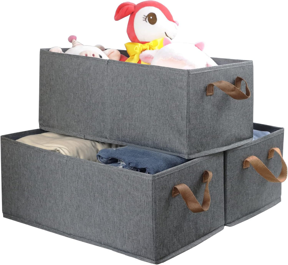 Pack Of 3 Large Capacity Storage Bins, Foldable Closet Organizer Boxes - Magnetic Door Opening Detail