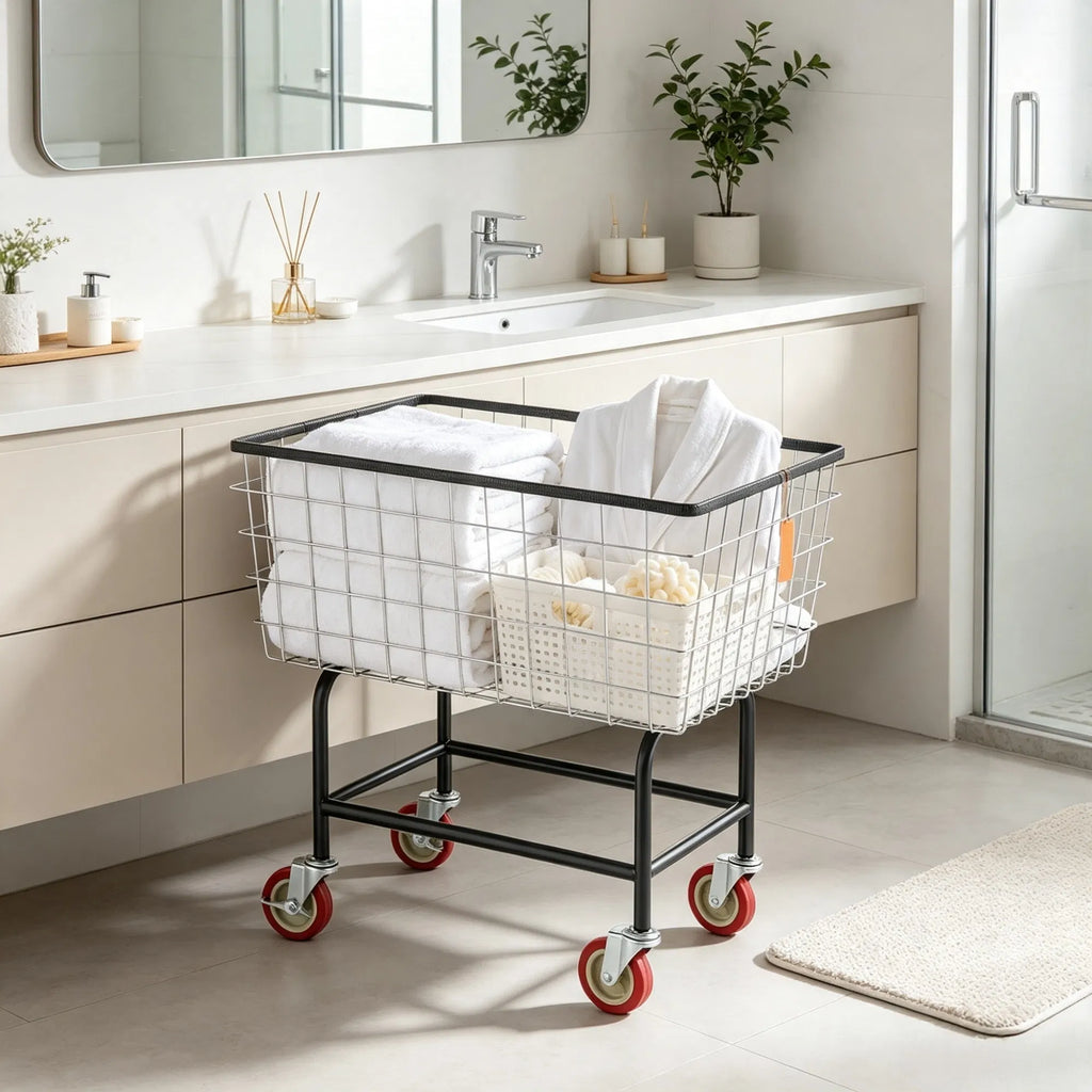 Wire Laundry Cart 2.8 Bushel Wire Laundry Basket with Wheels 26.7" x 21.7" x - Image 2
