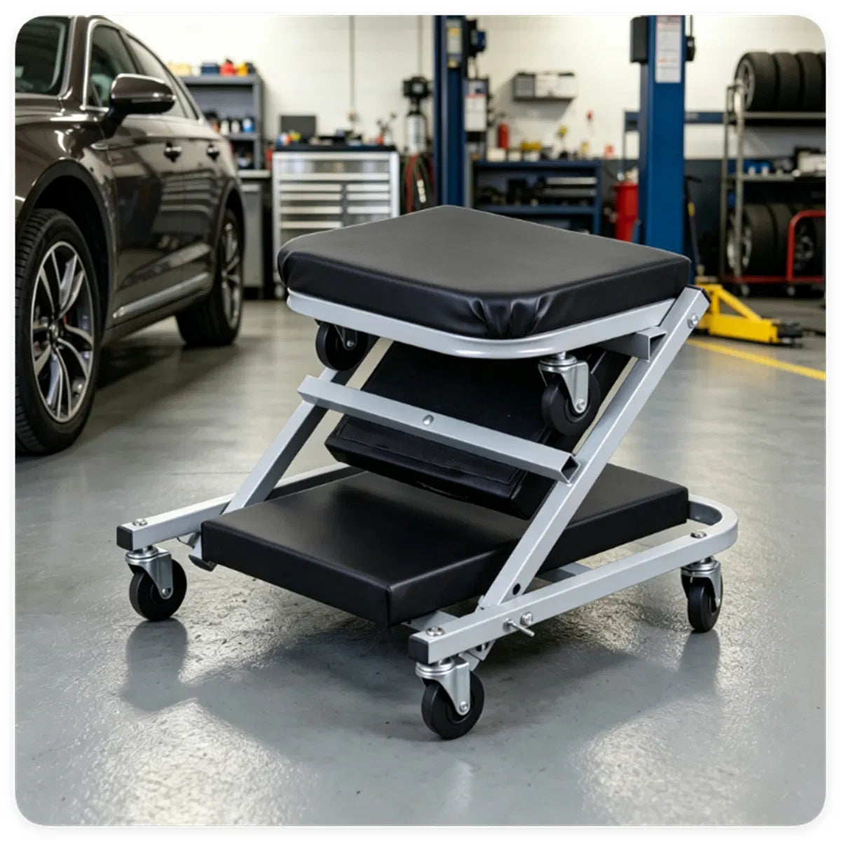 36" 2 in 1 Mechanic Creeper Seat with 360 Swivel Casters Heavy Duty Metal - Image 3