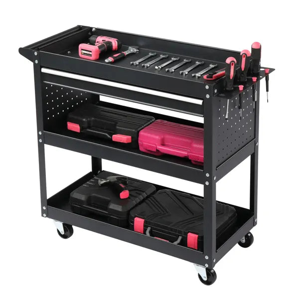 3-tier rolling tool cart metal dimensions and features