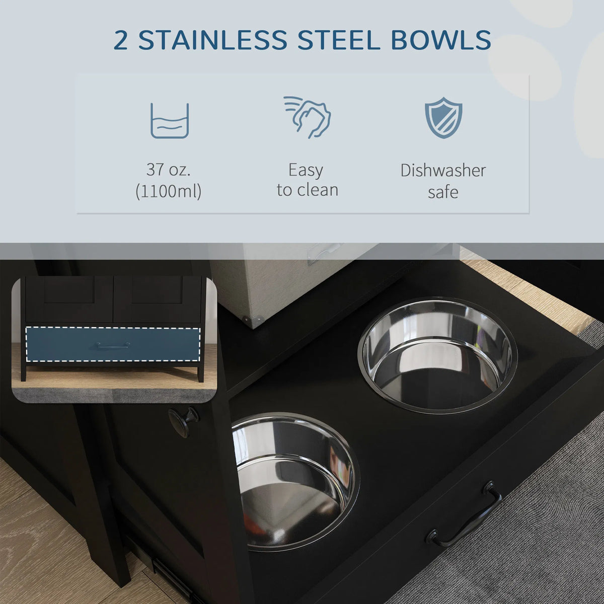 Pet Food Storage Container Dog Feeding Station w/ Adjustable Panel Hooks for