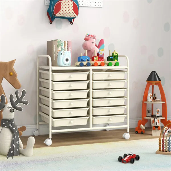12 Drawer Rolling Storage Cart 2 Row 10 Storey Multicolor Drawers 4 Wheels