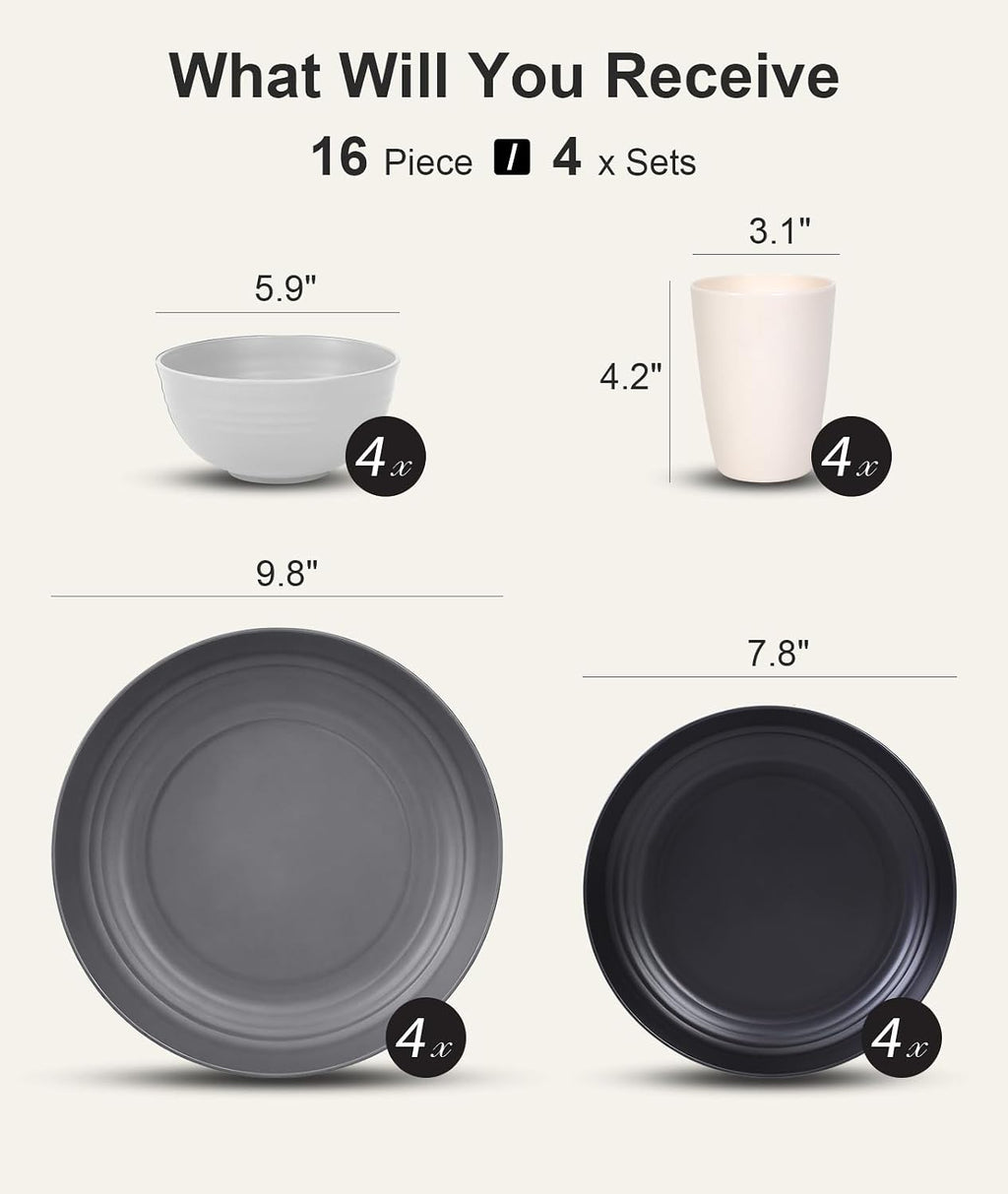 16 Piece Plates And Bowls Set For 4 Plastic Dinnerware Set Lightweight - Image 4