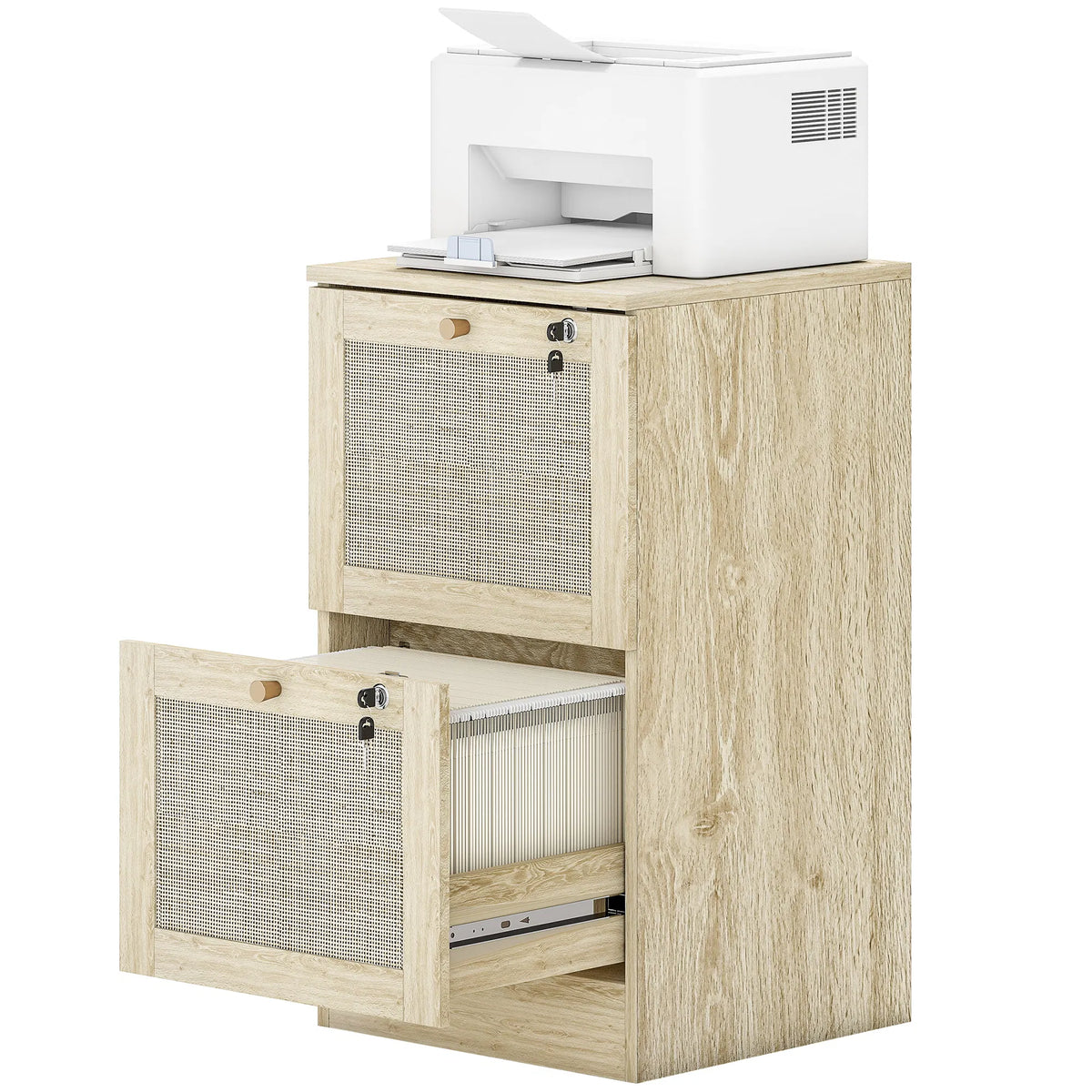 2 Drawer Filing Cabinet with Lock Boho File Cabinet for A4 Letter Size Files - Image 5