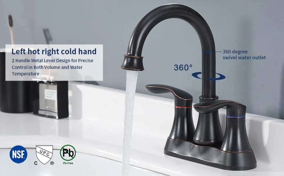 2 Handle 4 Inch Oil Rubbed Bronze Bathroom Faucet Bathroom Vanity Sink Faucets - Image 2