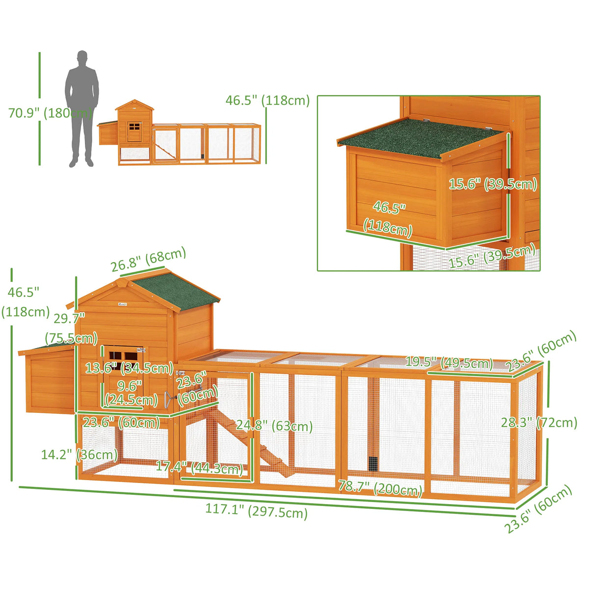 117" Extra Large Chicken Coop with Asphalt Roof Wooden Hen House with - Image 2