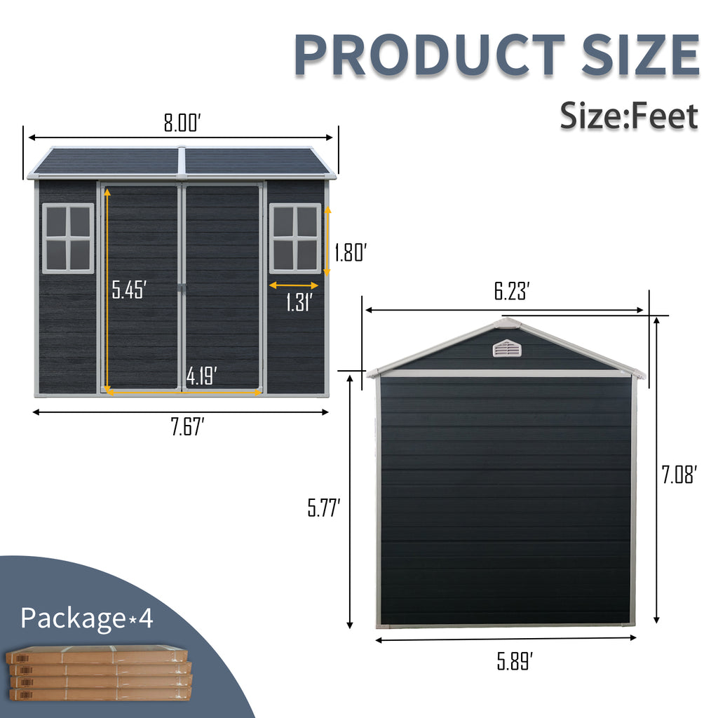 8x6ft all weather resin outdoor storage shed with heavy duty floor and dual windows in black - angle 3 detail