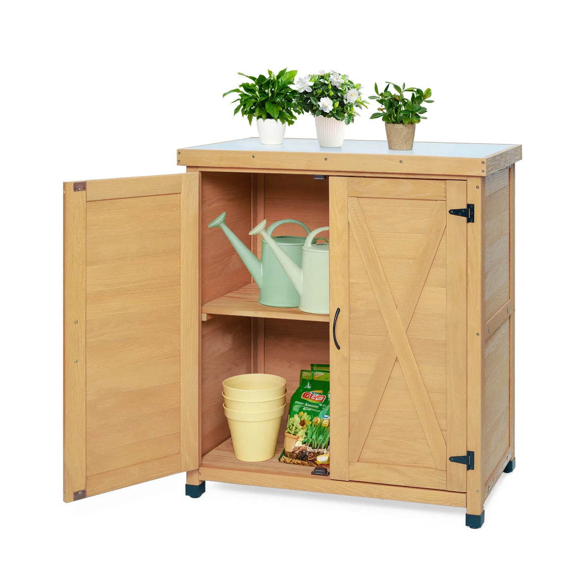 solid wood outdoor potting bench with storage cabinet product view 4