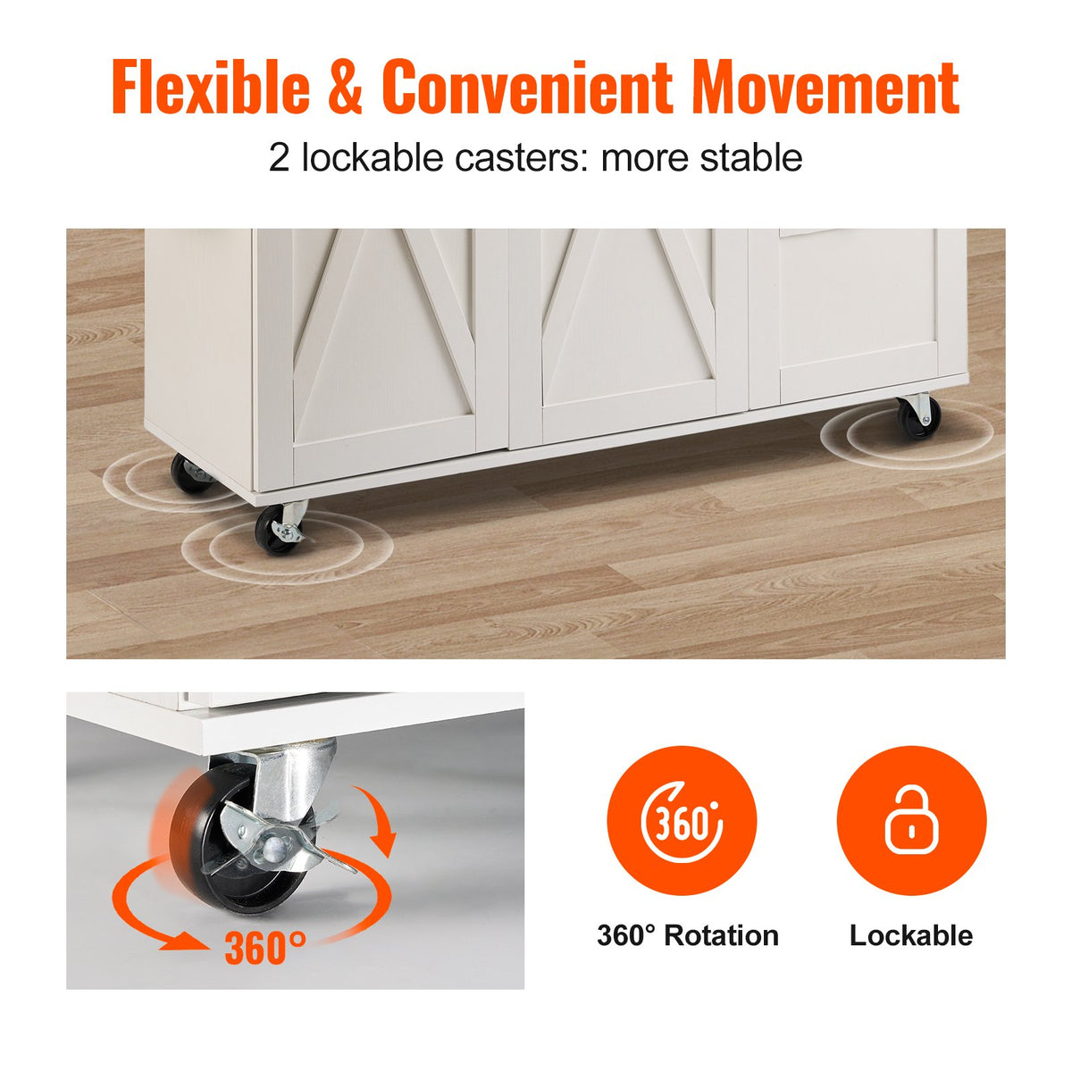 Mobile Kitchen Island with Solid Wood Top and Drop Leaf