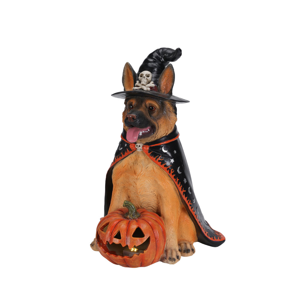 Halloween German Shepherd Dog Statue Large Sitting Dog Figurine with Witch Hat - Image 5