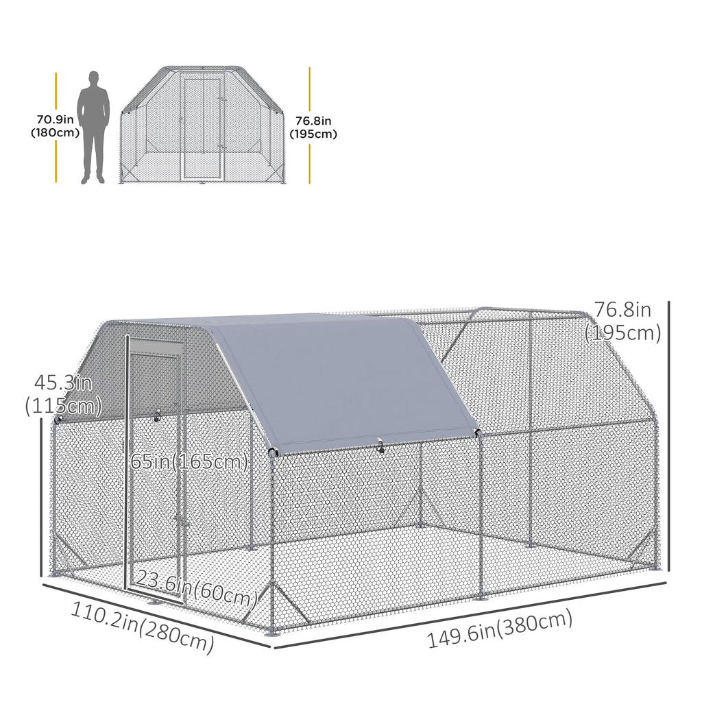 Chicken Run Galvanized Large Metal Chicken Coop Cage Walk in Enclosure