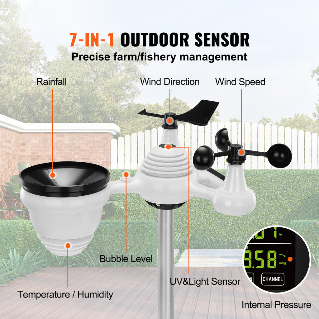 VEVOR 7 in 1 Wireless Weather Station 7.5 In Large Color Display Digital Home - Image 2