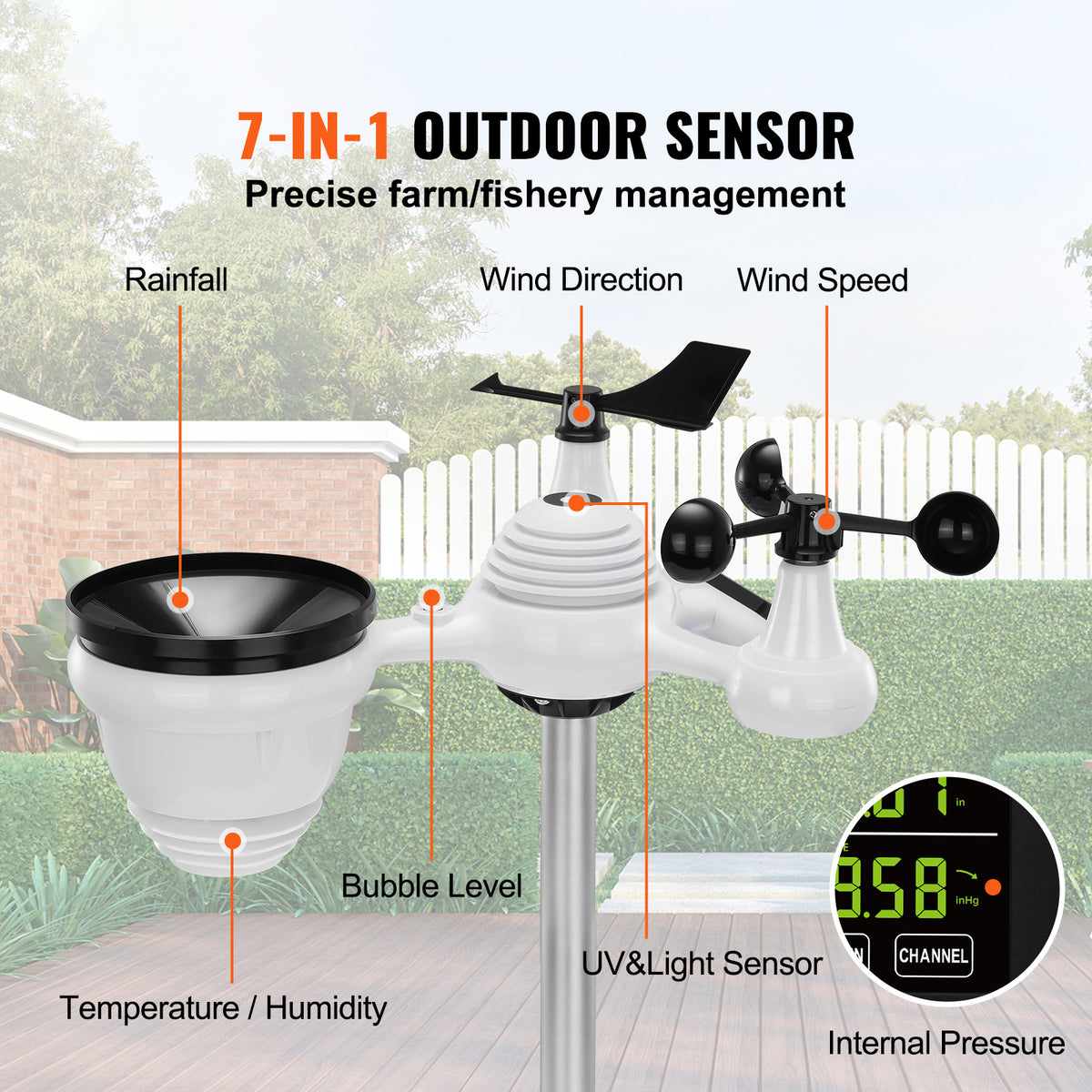 VEVOR 7 in 1 Wireless Weather Station 7.5 In Large Color Display Digital Home - Image 2