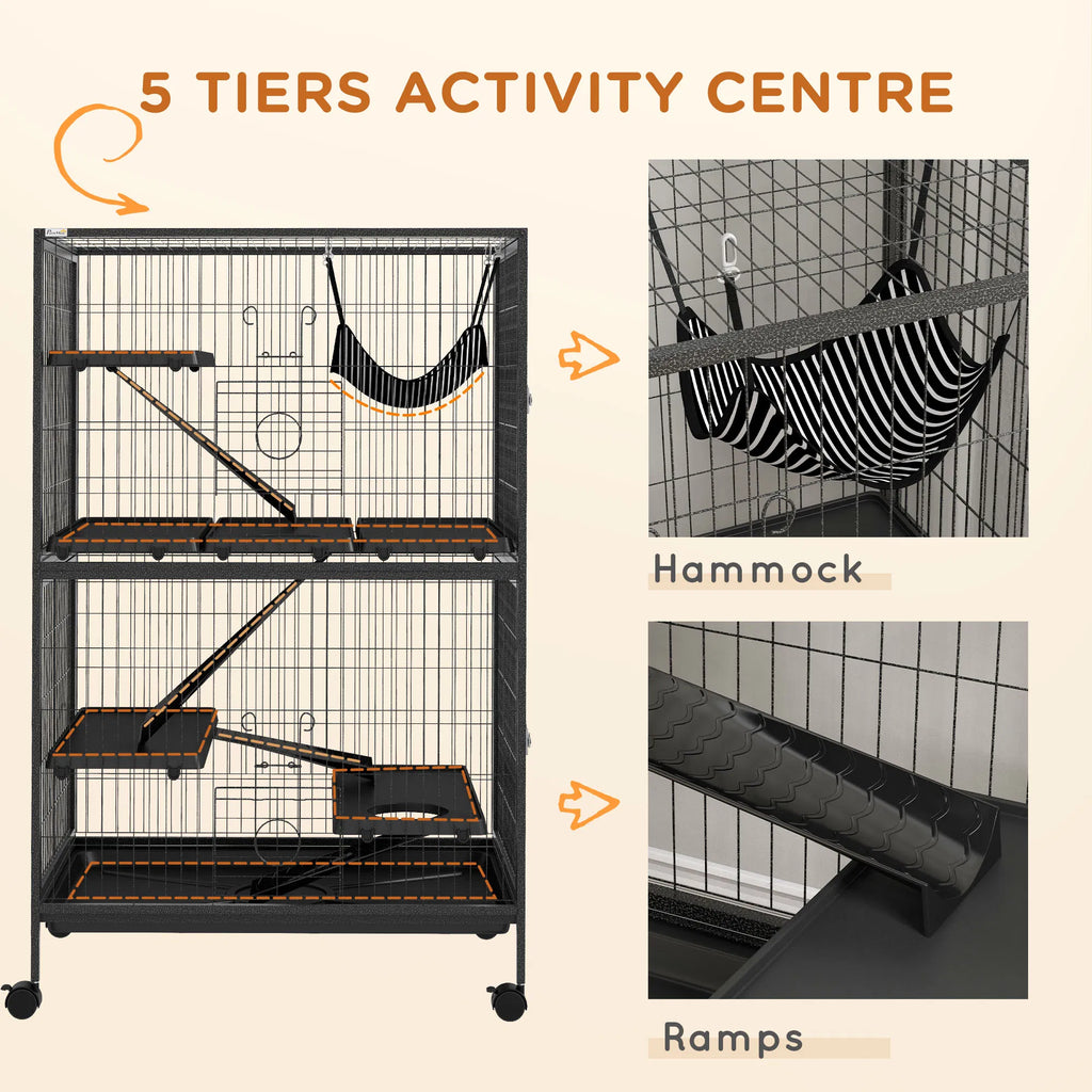 5 Tier Rolling Small Animal Cage Deluxe Guinea Pig Cage Ferret Cage for Mink - Image 4