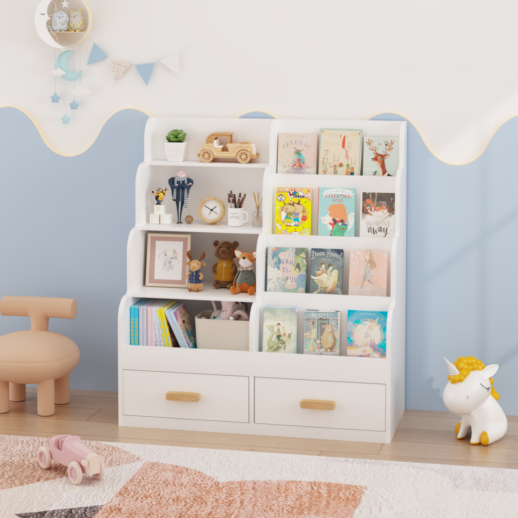 Kids Bookshelf with Two Storage Drawers