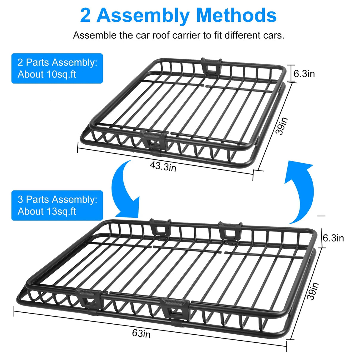 63x39x6.3in Universal Roof Rack Cargo Carrier Car Top Luggage Holder Basket