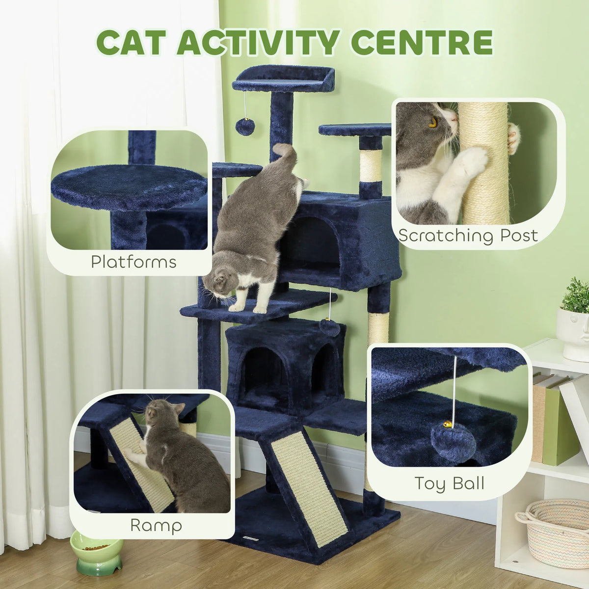 54" Cat Tree Multi Level Cat Tower with Scratching Posts Cat Condos Bed