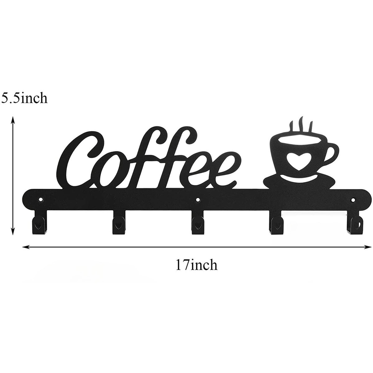 Metal Coffee Mug Holder Rack Wall Mounted With Hooks For Cups & Coats - Image 2