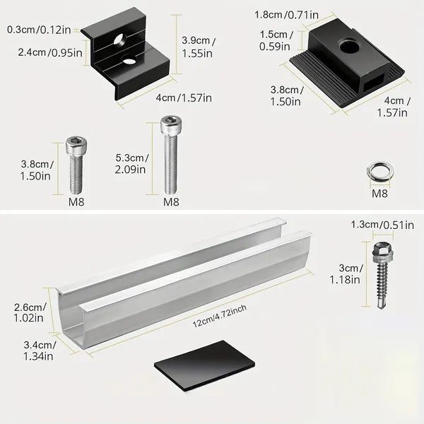 12cm U shaped Rail Solar Photovoltaic Bracket Silver Rail Six piece Set