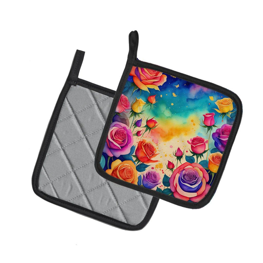 Colorful Roses Pair of Pot Holders Kitchen Heat Resistant Pot Holders Sets Oven - Image 4