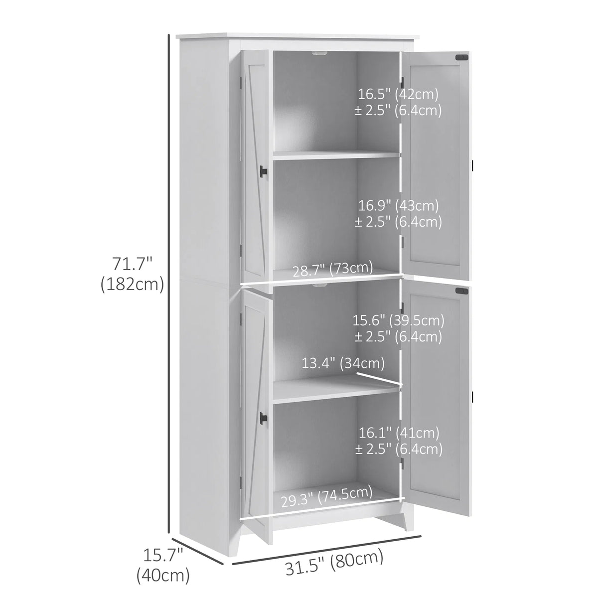 72" Freestanding Storage Cabinet Kitchen Pantry Cabinet with Doors and Shelves